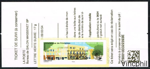 04/2024 SALON DE PROVENCE  1 valeur AVEC datamatrix    LETTRE VERTE SUIVIE 1.79, AVEC RECU DE SUIVI