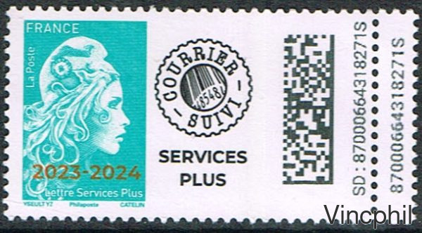 5762 **Marianne l'Engagée YZ  timbre surchargé Lettre Service Plus seul