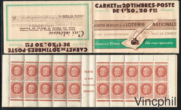 Carnet 517 C 1 ** Pétain avec barres sur les marges