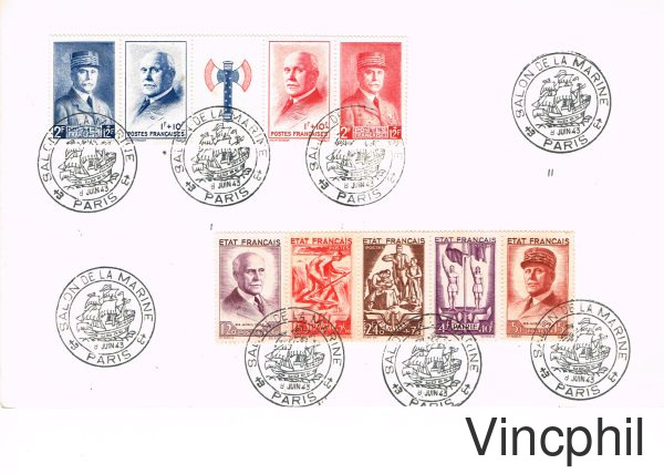 Bandes 568/571 et 576/580 oblitérées Salon de la Marine
