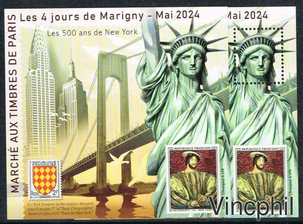 MT 36  ** 500 ème  ANNIVERSAIRE DE LA DECOUVERTE DE NEW-YORK 2024  2 BLOCS  1 dentelé et 1 non dentelé