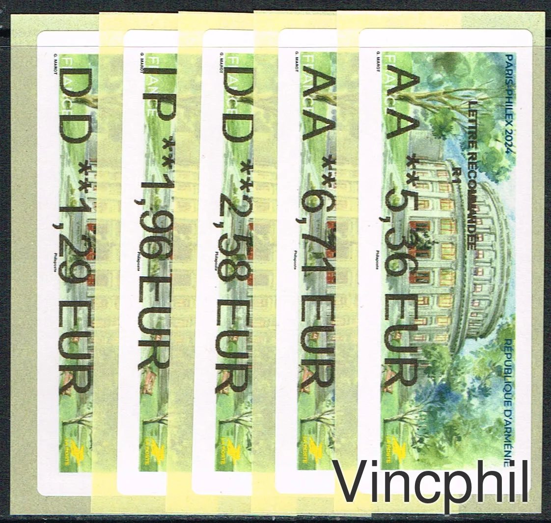 05/2024  ARMENIE   5 valeurs  LETTRE VERTE 1.29, COMPL AFFRANCH LETTRE VERTE 1.29, INTERNATIONAL 1.96, LETTRE VERTE 100 gr 2.58, LR 1 5.36, LR1 AR 6.71
