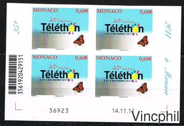 n° 2807a ** Non dentelé bloc  de 4 coin daté
