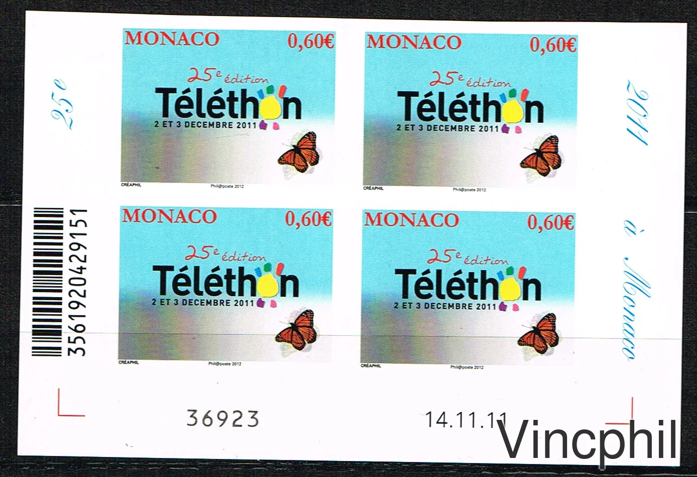 n° 2807a ** Non dentelé bloc de 4 coin daté