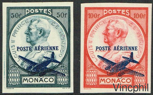 PA n° 13a/14a **  Prince Louis II surchargé Poste aérienne Non dentelé