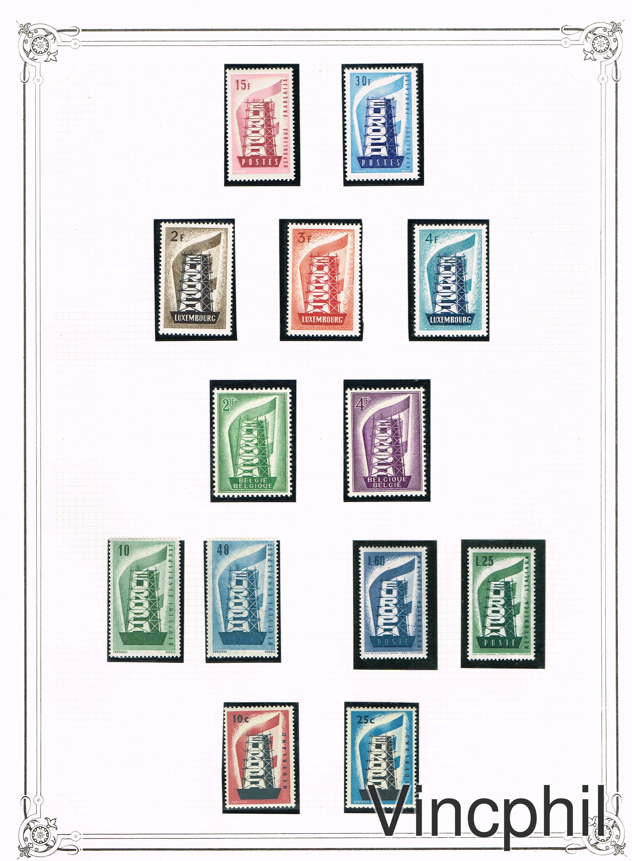 EUROPA 1956 a 1986 **  sur feuilles quadrillées + quelques enveloppes et oblitérations