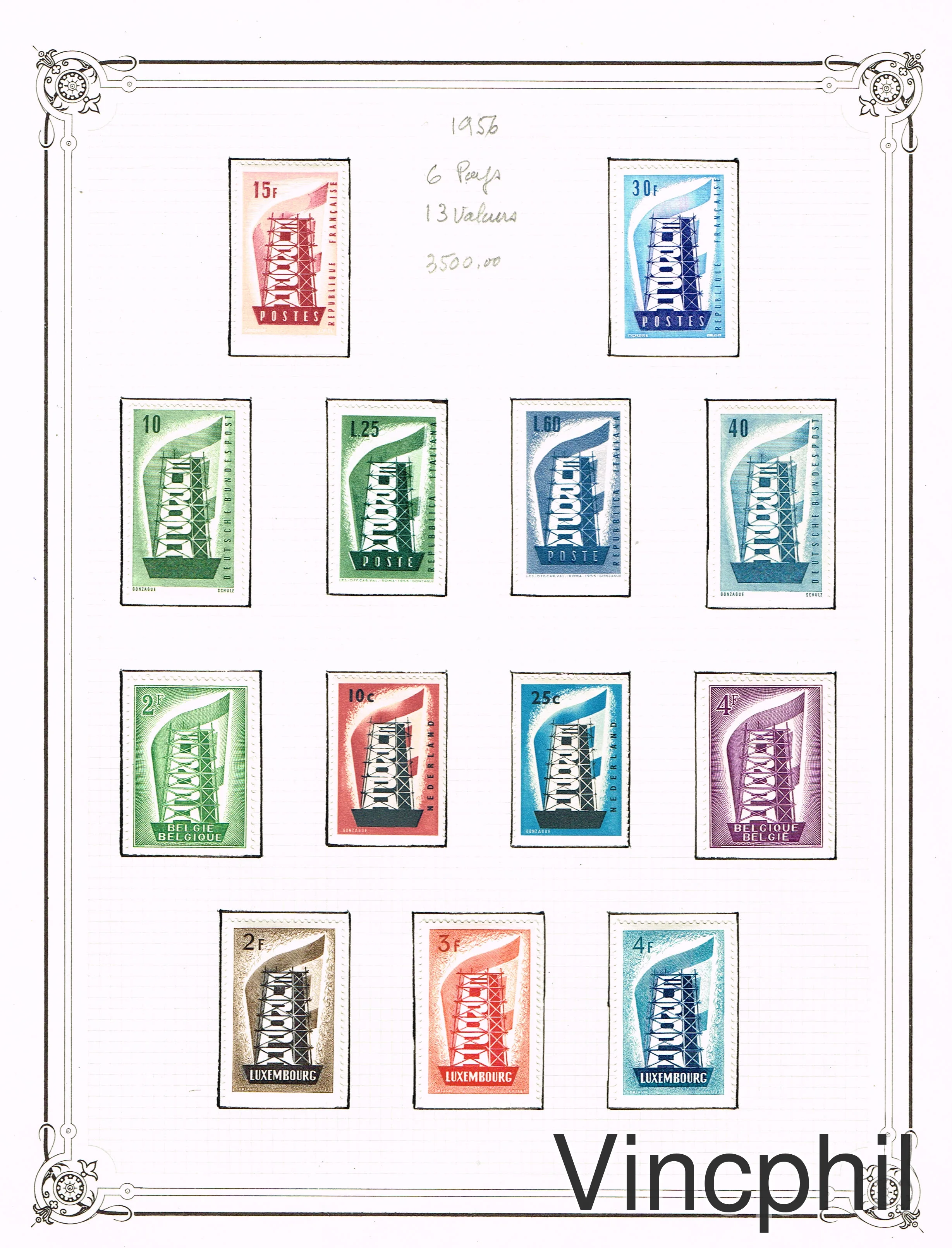 EUROPA 1956 a 1965 * sur feuilles quadrillées
