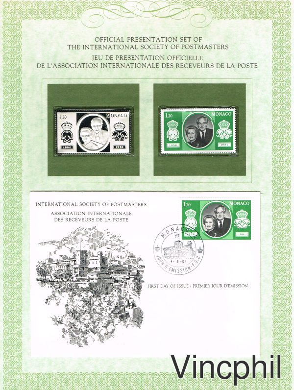 1265 25 ème Anniversaire du Mariage Princier; un timbre neuf, un timbre en argent et un FDC
