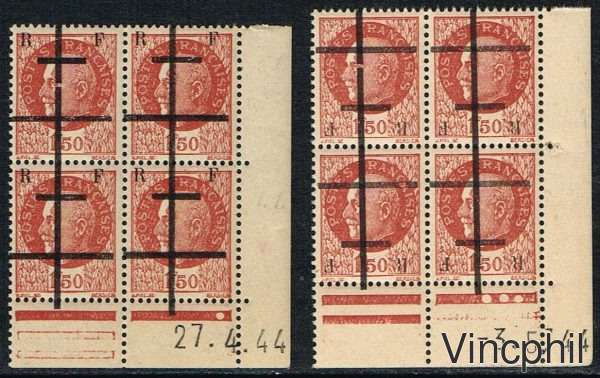Libération de Lille ** n° 1 et 1a surcharge renversée coin daté Signé Calves.