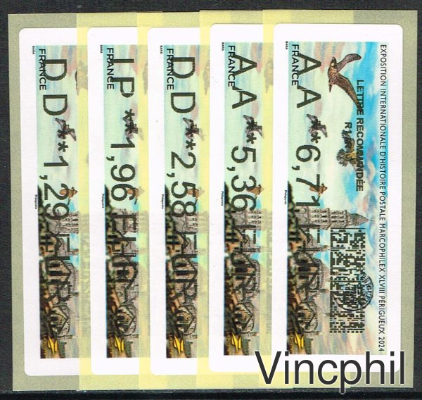 10/2024 MARCOPHILEX 5 valeurs LETTRE VERTE 1.29, COMPL AFFRANCH LETTRE VERTE 1.29, INTERNATIONAL 1.96, LETTRE VERTE 100 gr 2.58, LR 1 5.36, LR1 AR 6.71