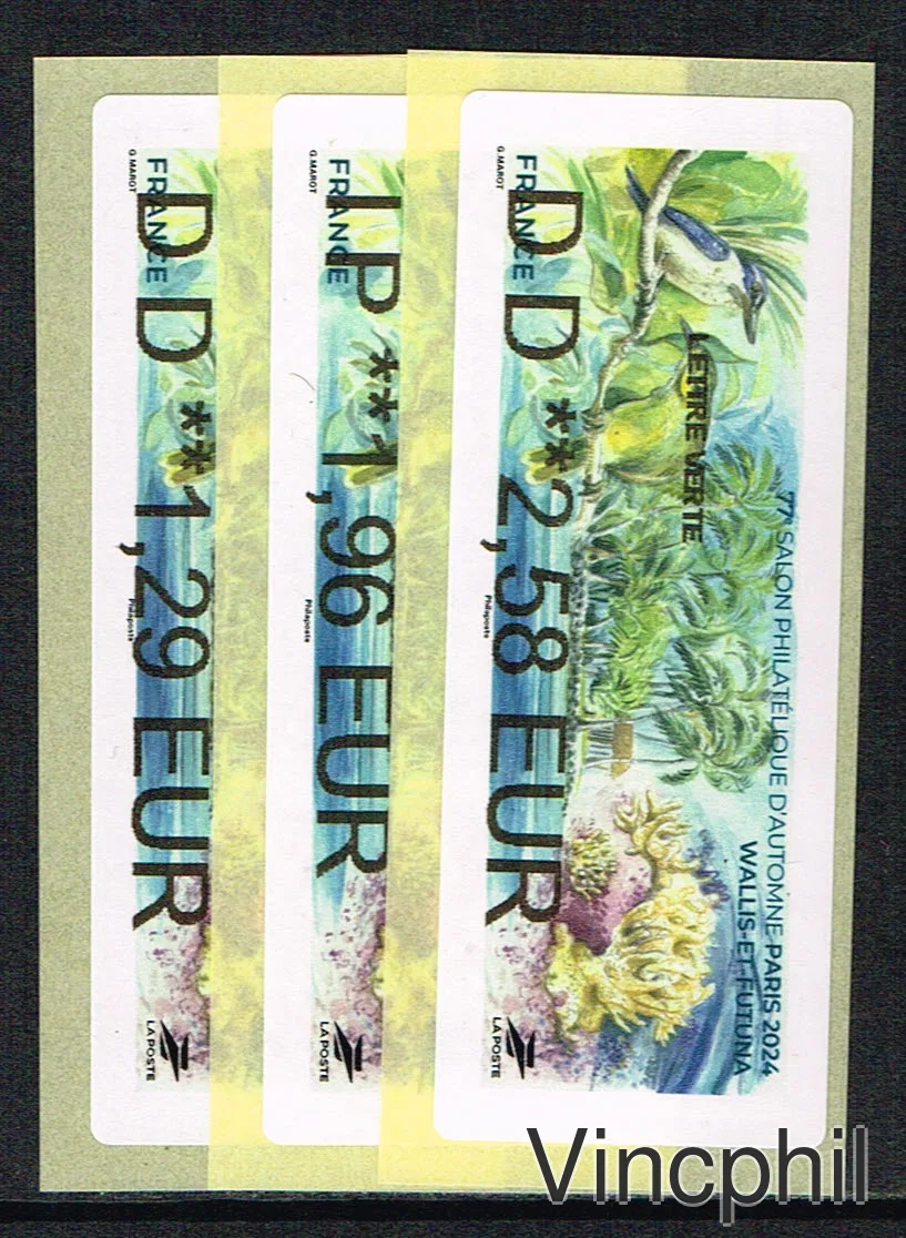11/2024 ** WALIIS ET FUTUNA 3 valeurs LETTRE VERTE 1.29, INTERNATIONAL 1.96, LETTRE VERTE 100 gr 2.58