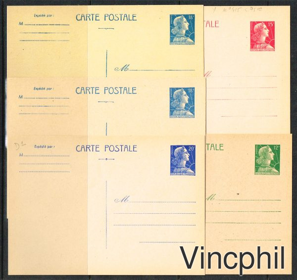 n° 1010 CP1, 1011 CP1, 1011A CP1, 1011A CP2, 1011B CP1 ** CPRP1 Entiers postaux type Muller