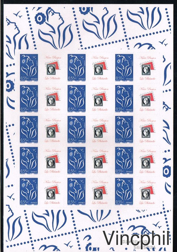 3802Da ** Marianne de Lamouche 0.55 BLEU adhésif personnalisé  de 15 timbres petite vignette (d'autres feuilles dans Personnalisés, Vente à prix net)