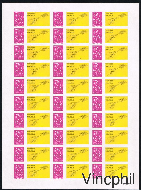 3802C ** Marianne de Lamouche 1.22 lilas adhésif personnalisé de 30 timbres grande vignette (d'autres feuilles dans Personnalisés, Vente à prix net)