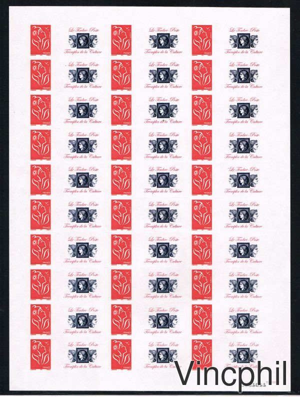 3802A ** Marianne de Lamouche TVP rouge adhésif grande vignette personnalisé  de 30 timbres (d'autres feuilles dans Personnalisés, Vente à prix net)