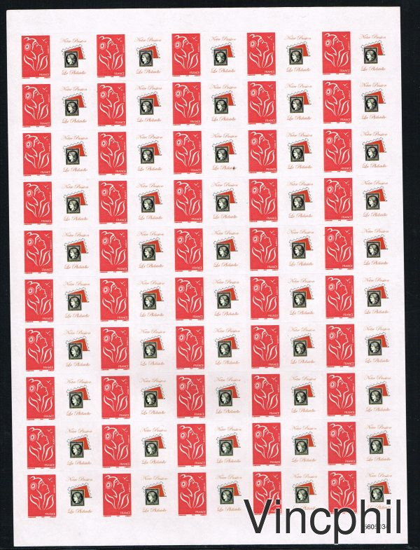 3802A ** Marianne de Lamouche TVP rouge adhésif personnalisé  de 50 timbres petite vignette (d'autres feuilles dans Personnalisés, Vente à prix net)