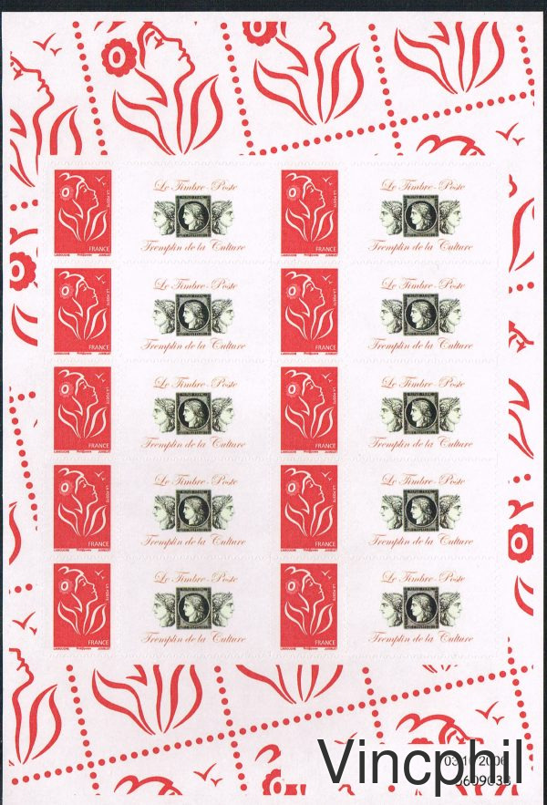 3802Ab ** Marianne de Lamouche TVP rouge adhésif personnalisé  de 10 timbres grande vignette (d'autres feuilles dans Personnalisés, Vente à prix net)