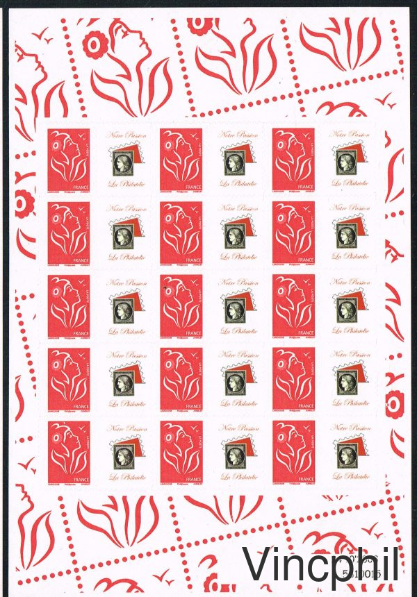 3802Ac ** Marianne de Lamouche TVP rouge adhésif personnalisé  de 15 timbres petite vignette (d'autres feuilles dans Personnalisés, Vente à prix net)