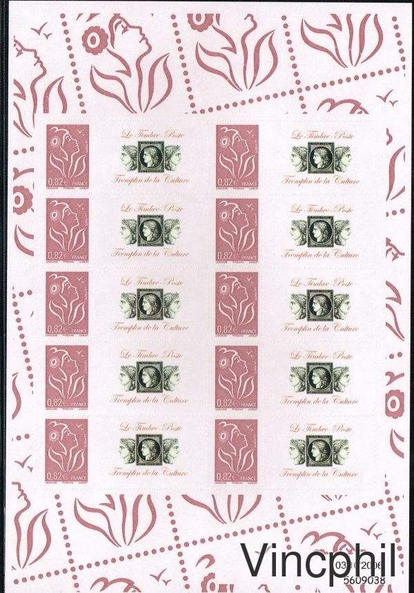 3802Ba ** Marianne de Lamouche 0.82 lilas adhésif personnalisé de 10 timbres grande vignette (d'autres feuilles dans Personnalisés, Vente à prix net)