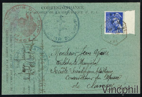Maquis du Loup  n° 1M Carte avec tête de loup en rouge Signé Calves
