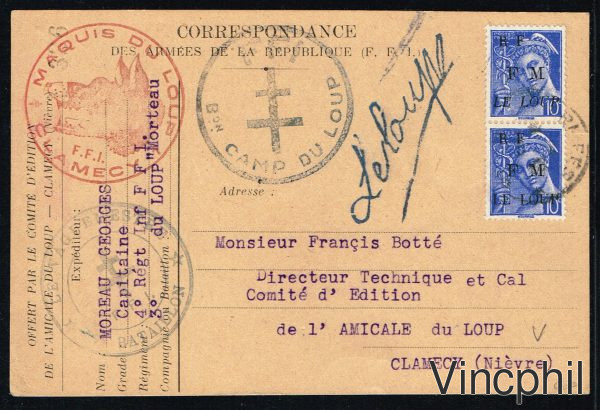 Maquis du Loup  n° 1M carte avec tête de loup en rouge Signé Calves