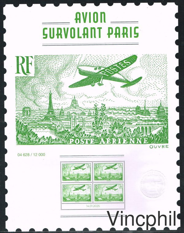 Affiche 98 ** Timbre PA 14 Affiche 50 F Avion sur volant Paris Neuve