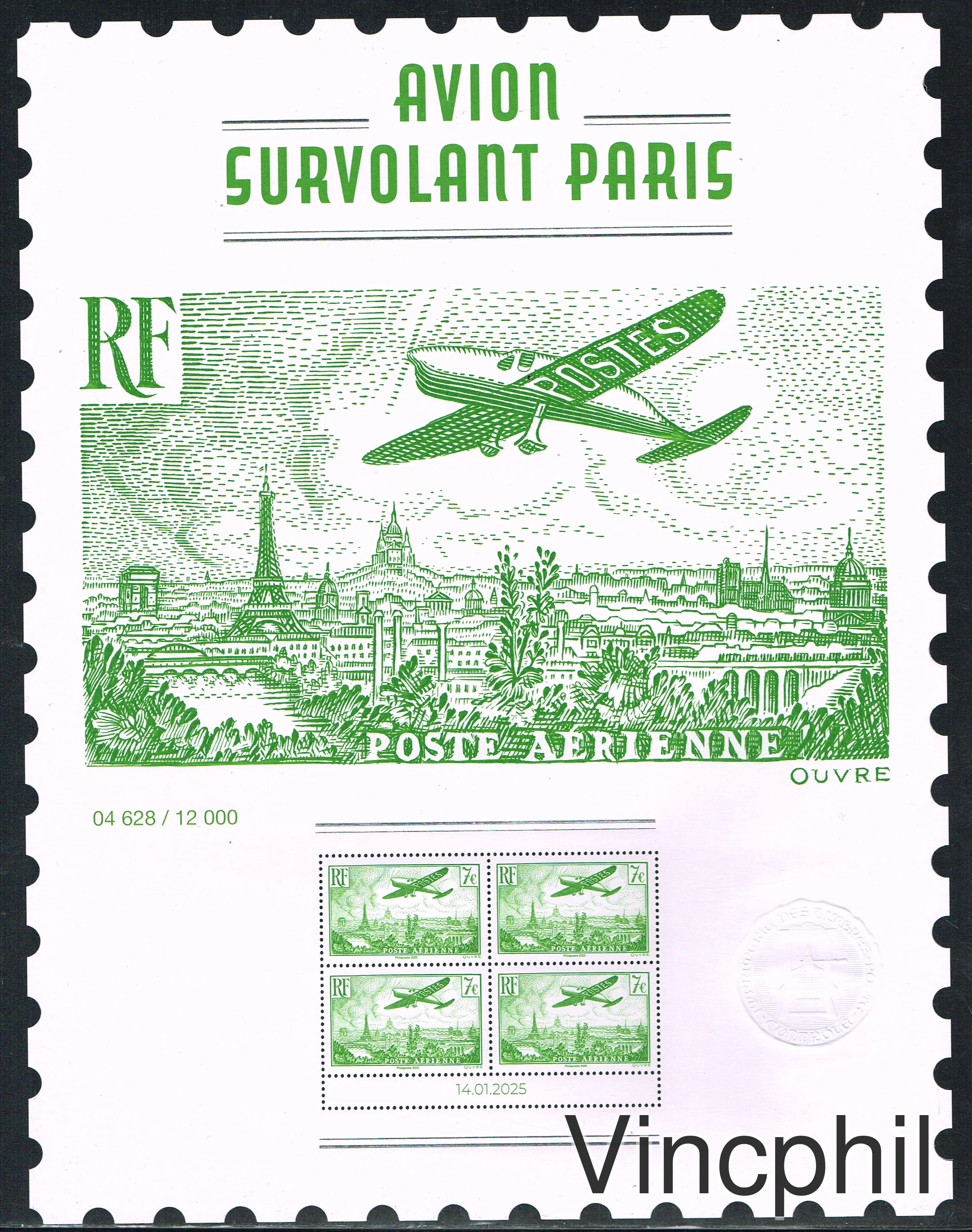 Affiche 98 ** Timbre PA 14 Affiche 50 F Avion sur volant Paris Neuve