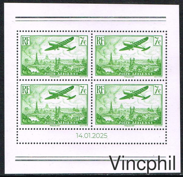 98 ** Timbre PA 14 Timbre de l'affiche 50 F Avion sur volant Paris Neuf bloc de 4 avec date
