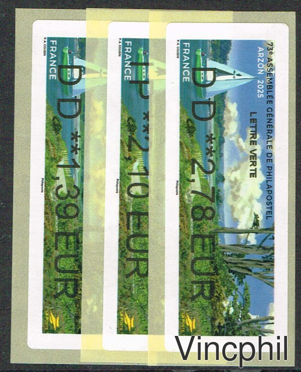 04/2025 ** PHILAPOSTEL 3 valeurs LETTRE VERTE 1.39, INTERNATIONAL 2.10, LETTRE VERTE 100 gr 2.78