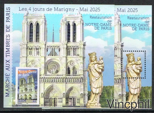 MT 37  ** RESTAURATION DE NOTRE-DAME  2 BLOCS  1 dentelé et 1 non dentelé