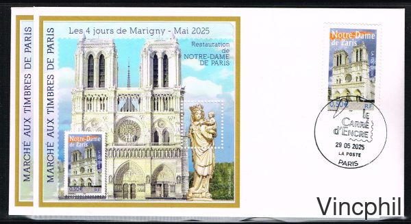 MT 37  ** RESTAURATION DE NOTRE-DAME 2 BLOCS sur enveloppe F.D.C.  1 dentelé et 1 non dentelé
