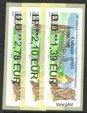 06/2025 ** COLMAR 3 valeurs  LETTRE VERTE 1.39, INTERNATIONAL 2.10, LETTRE VERTE 100 gr 2.78