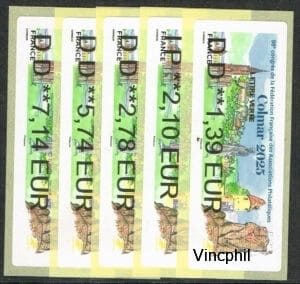 06/2025 ** COLMAR   5 valeurs  LETTRE VERTE 1.39,  INTERNATIONAL 2.10, LETTRE VERTE 100 gr 2.78, LR 1 5.74, LR1 AR 7.14