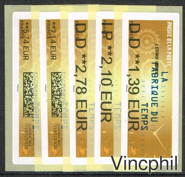 05/2025 ** MUSEE DE LA POSTE   5 valeurs  LETTRE VERTE 1.39,  INTERNATIONAL 2.10, LETTRE VERTE 100 gr 2.78, LR 1 5.74, LR1 AR 7.14