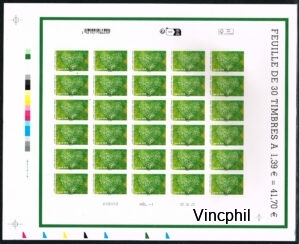 Coeur floral du carnet Land Art ** émis en feuille de 30 timbres