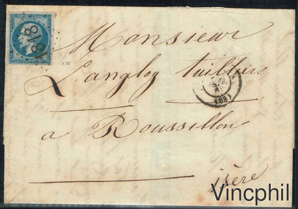 n° 14 B oblitération 1818 Lyon en lettres bâton , seulement quelques jours d'utilisation