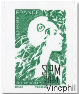 1341 ** Lettre Verte surchargée SPM