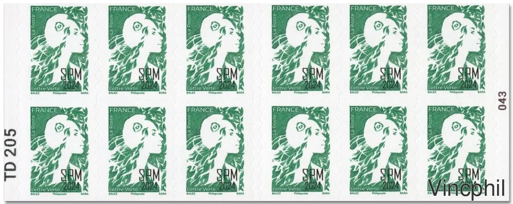 C1341 ** Lettre Verte surchargée SPM Carnet adhésif