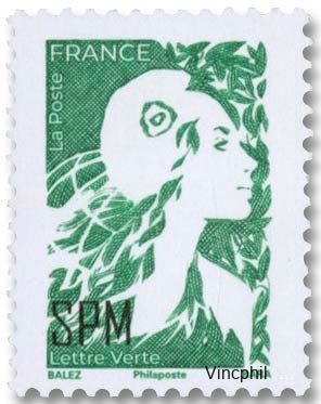 1347 ** Lettre Verte surchargée SPM Gommée