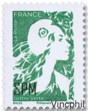 1347 ** Lettre Verte surchargée SPM Gommée
