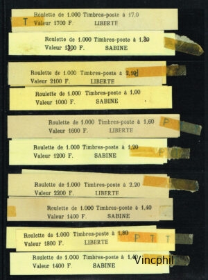 Bracelets pour roulettes de 1000 timbres SABINES et LIBERTE 20 pièces différentes.