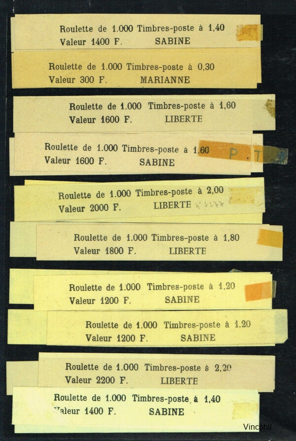 Bracelets pour roulettes de 1000 timbres SABINES et LIBERTE 20 pièces différentes. – Image 2