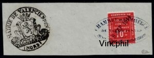 Timbre de Guerre Valenciennes oblitéré sur fragment Signé Calves