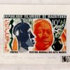 Dessin original aquarelle des timbres de la série Festival des Arts Nègres n° 205/207 avec la photo du timbre réalisé Exemplaires uniques