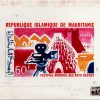 Dessin original aquarelle des timbres de la série Festival des Arts Nègres n° 205/207 avec la photo du timbre réalisé Exemplaires uniques