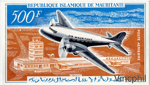 Dessin original sur carte à gratter du timbre Création d'Air Mauritanie ** PA n° 23