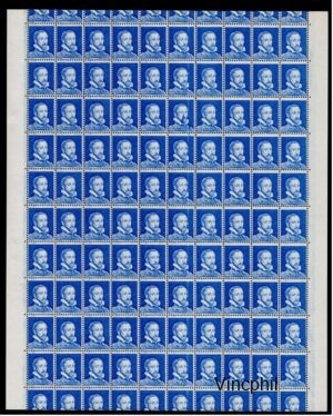 Feuille en continu du timbre Palissy Bleu, Gomme intacte.