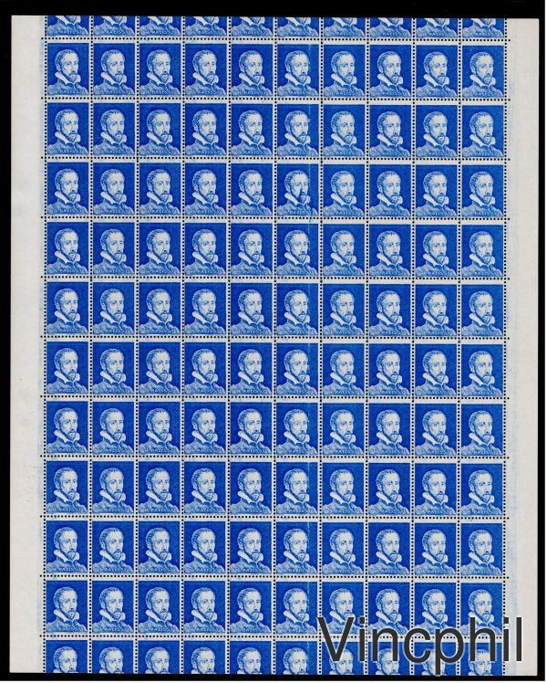 Feuille en continu du timbre Palissy Bleu, Gomme intacte.