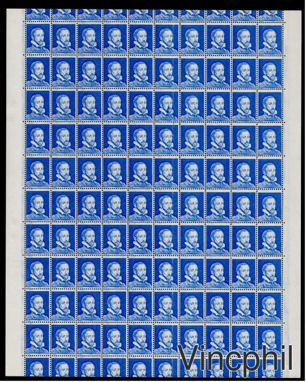 Feuille en continu du timbre Palissy Bleu, Gomme intacte.