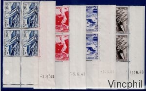 Monaco PA 32/35 ** Jeux Olympiques de Londres 1948, coins datés, timbres neufs sans charnière gomme d'origine intacte